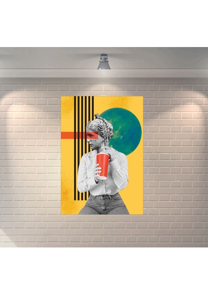 Collage Heykel Kadın Dekoratif Ahşap Poster