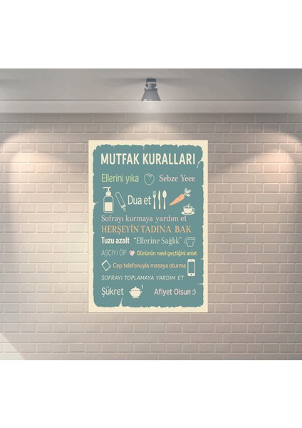 Mutfak Kuralları Dekoratif Retro Ahşap Poster