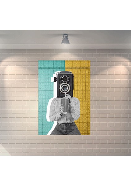 Collage Kamera Dekoratif Retro Ahşap Poster