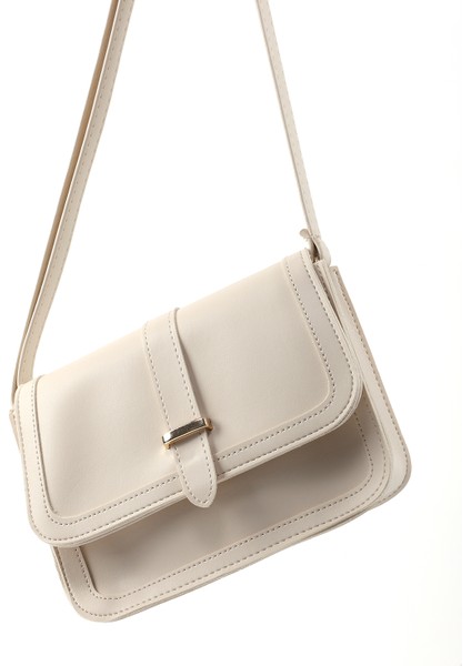 Krem SHK127 Suni Deri Iç Fermuar Cepli Çıtçıt Kapamalı El,kol ve Omuz Çantası U:17 E:22 G:7 cm