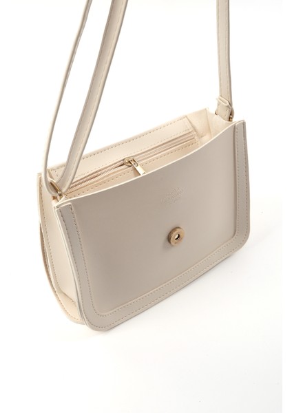 Krem SHK127 Suni Deri Iç Fermuar Cepli Çıtçıt Kapamalı El,kol ve Omuz Çantası U:17 E:22 G:7 cm