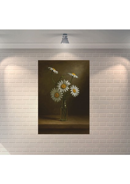 Papatyalar Dekoratif Retro Ahşap Poster