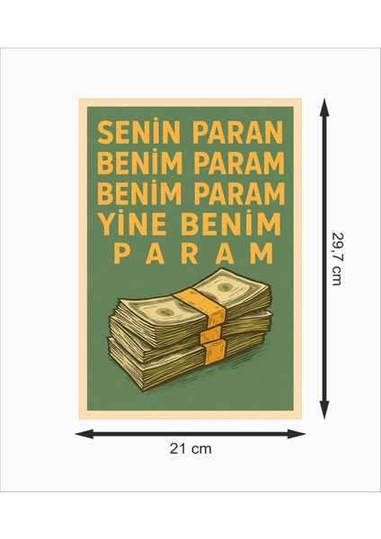 Senin Paran Benim Param Benim Param Yine Benim Param Dekoratif Retro Ahşap Poster fiyatları