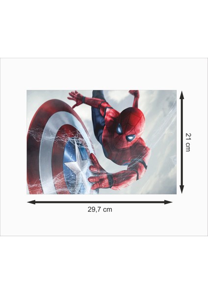 Örümcek Adam Kaptan Amerika'nın Kalkanını Ağıyla Kapıyor Dekoratif Ahşap Poster fiyatları