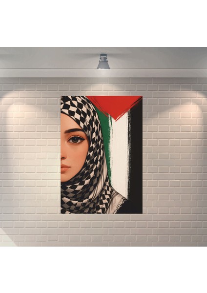 Filistin Bayrağı Kız Özgür Filistin Dekoratif Retro Ahşap Poster
