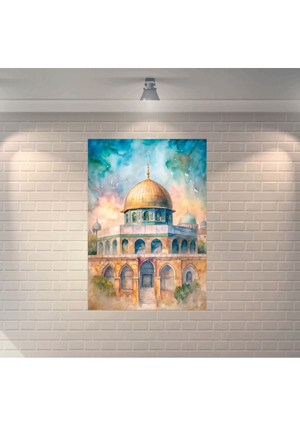 Mescid-I Aksa Kudüs Suluboya Dekoratif Ahşap Poster