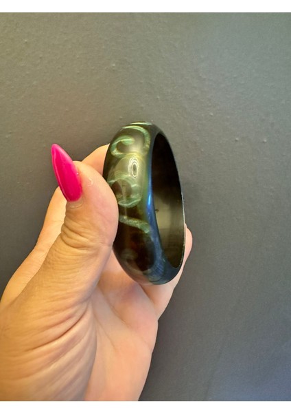 Yeşil Desenli Kemik Kadın Bilezik Çap 7 cm fiyatları