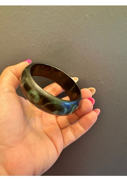 Yeşil Desenli Kemik Kadın Bilezik Çap 7 cm fırsatları