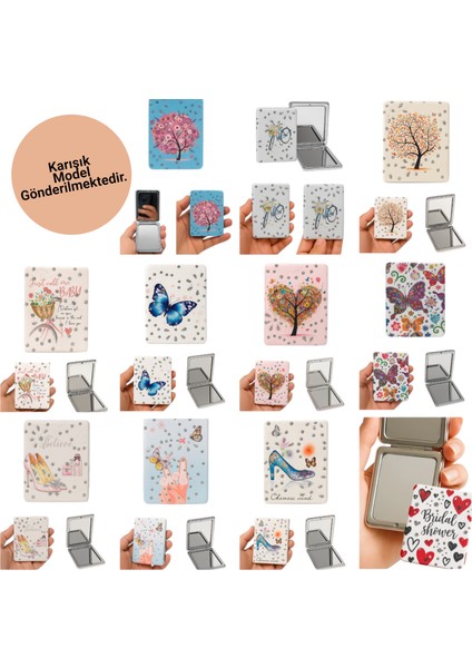 Desenli Büyüteçli Mini Makyaj Aynası Pratik Çantalık Cep Aynası Karışık Gönderim