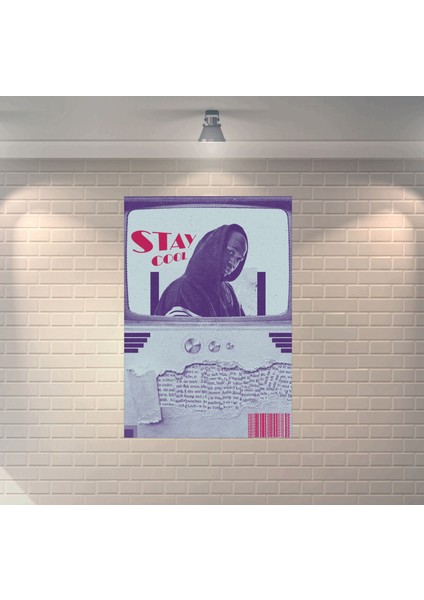 Collage Stay Cool Dekoratif Retro Ahşap Poster
