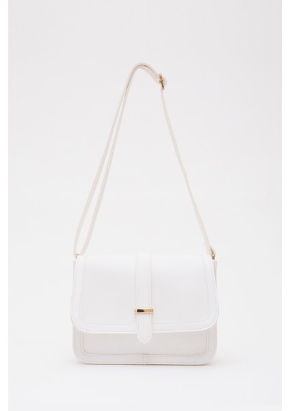 Beyaz Shk127 Deri Iç Fermuar Cepli Çıtçıt Kapamalı El,Kol Ve Omuz Çantası U:17 E:22 G:7 Cm