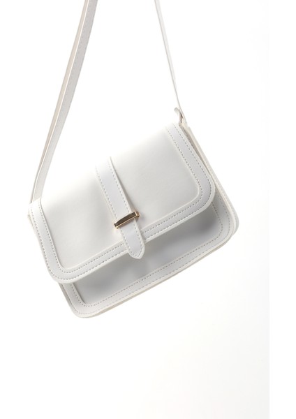 Beyaz Shk127 Deri Iç Fermuar Cepli Çıtçıt Kapamalı El,Kol Ve Omuz Çantası U:17 E:22 G:7 Cm
