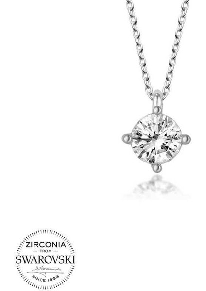Swarovski Taşlı Gümüş Tektaş Bayan Kolye