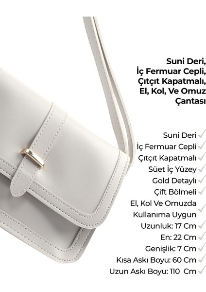 Gri Shk127 Deri Iç Fermuar Cepli Çıtçıt Kapamalı El,Kol Ve Omuz Çantası U:17 E:22 G:7 Cm