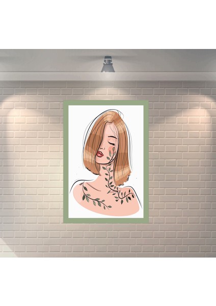 Kadın Doğa Yapraklar Dekoratif Ahşap Poster