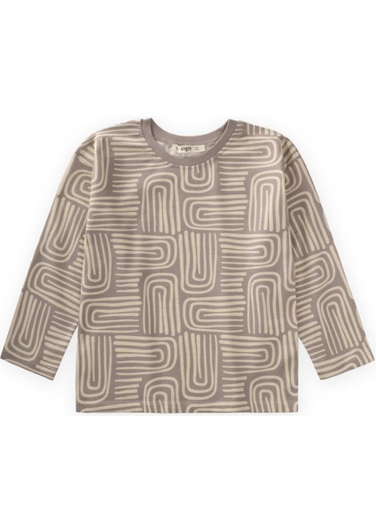 Uzun Kollu Desenli T-Shırt 3-12 Yaş Bej