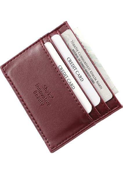 Bordo SHK68 Unisex Suni Deri Süper Ince Model Kağıt Para Bölmeli Kredi Kartı ve Kartvizitlik Kartlık Cüzdan