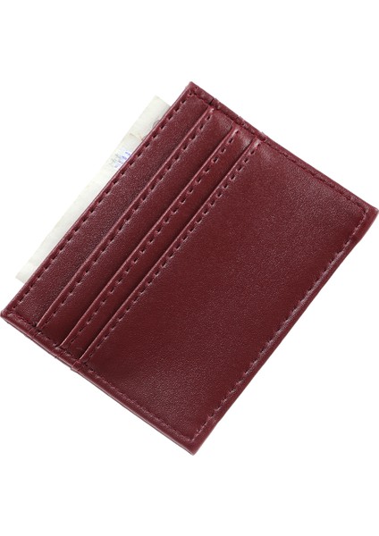 Bordo SHK68 Unisex Suni Deri Süper Ince Model Kağıt Para Bölmeli Kredi Kartı ve Kartvizitlik Kartlık Cüzdan