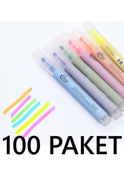 Cengo Highlighter Fosforlu Kalem 6’lı Set 100 Paket