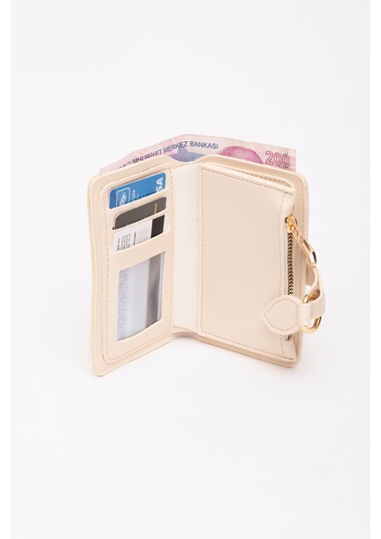 Krem SHK66 Damla Tokalı Çıtçıtlı Ön Cepli Bozuk ve Kağıt Para Bölmeli Kartlıklı Şık Cüzdan modelleri