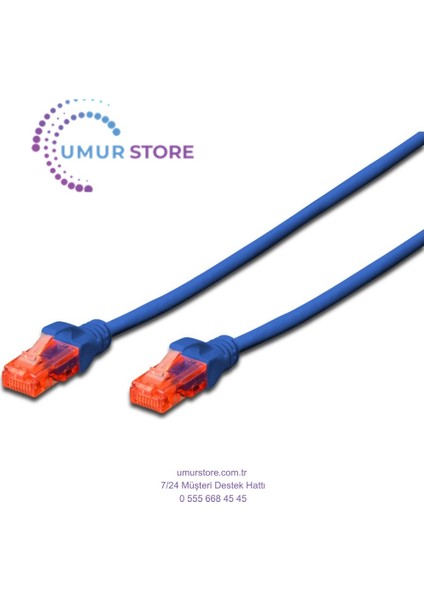 Cat. 6 Patch Kablo, U/Utp, 0,5 Metre, Awg 26, Mavi Renk, Lszh