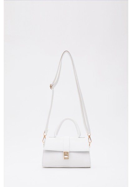 Beyaz Shk109 Deri Çıtçıtlı Ayarlanabilir Askılı Kadın El, Kol Ve Omuz Çantası U:11 E:19 G:7 Cm