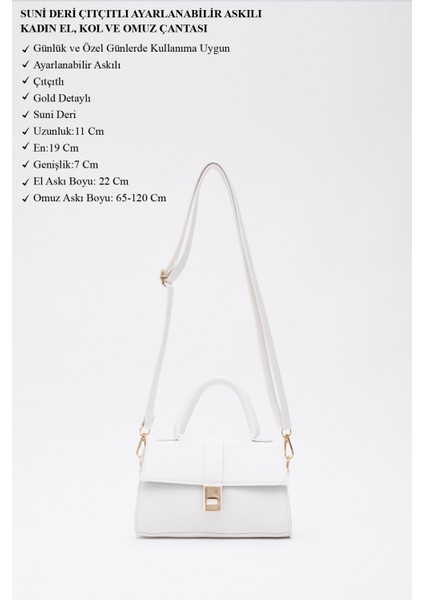 Beyaz Shk109 Deri Çıtçıtlı Ayarlanabilir Askılı Kadın El, Kol Ve Omuz Çantası U:11 E:19 G:7 Cm modelleri