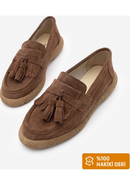 Kadın Hakiki Deri Loafer Günlük Ayakkabı Suma Kahve Süet