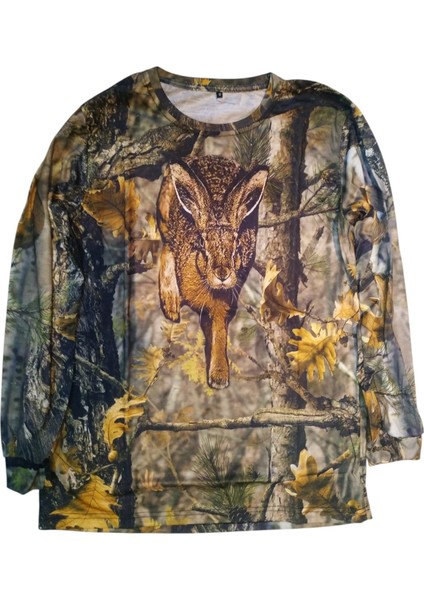 Tavşan Desenli Orman Kamuflaj Sıfır Yaka Uzun Kollu Sweatshirt - M