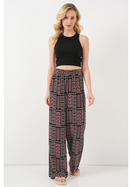 Kadın Desenli Viskon Pantolon 6749 - Siyah modelleri