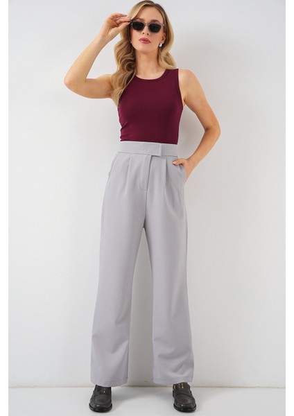 6612 Yüksek Bel Kumaş Pantolon - Gri