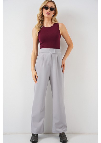 6612 Yüksek Bel Kumaş Pantolon - Gri modelleri