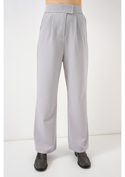 6612 Yüksek Bel Kumaş Pantolon - Gri fırsatları