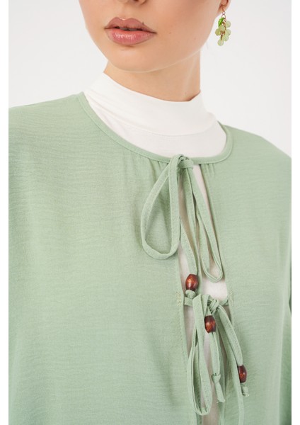 Kadın Önü Bağcıklı Tunik Pantolon Ikili Takım 6744 - Mint fırsatları