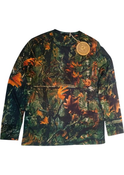 Orman Desenli Kamuflaj Sıfır Yaka Uzun Kollu Sweatshirt - L