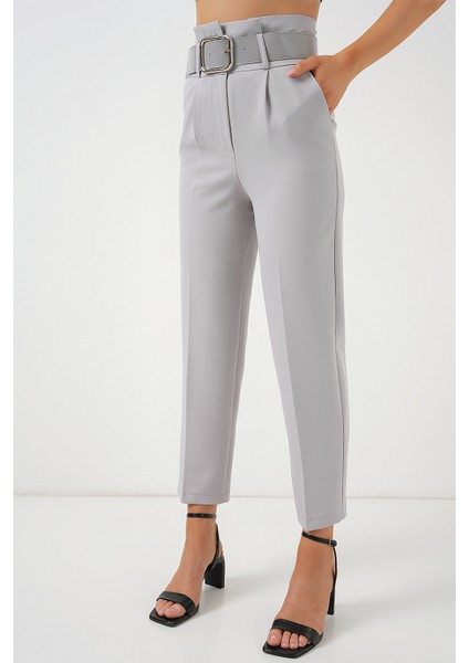 6556 Kemerli Kumaş Pantolon - Gri fiyatları