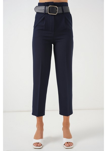 6556 Kemerli Kumaş Pantolon - Lacivert fırsatları