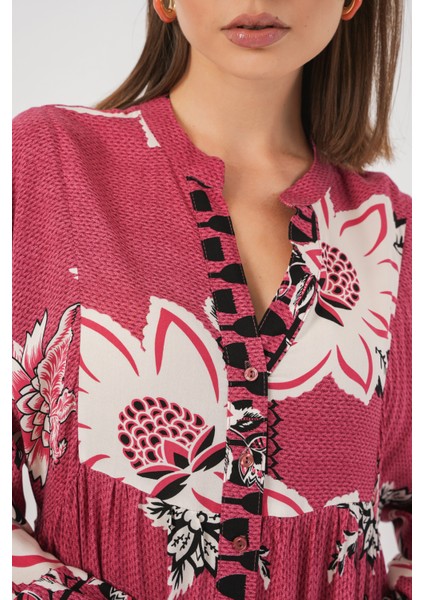 Kadın Desenli Uzun Tesettür Elbise 2585 - Gül Kurusu indirimleri