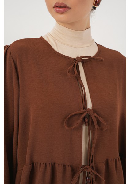 Kadın Önü Bağcıklı Tunik Pantolon Ikili Takım 6744 - Kahverengi fırsatları