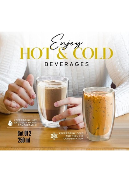 Çift Cidarlı Borosikilat Cam Isıya Dayanıklı Kahve Bardağı 250ML 2'li Set fiyatları