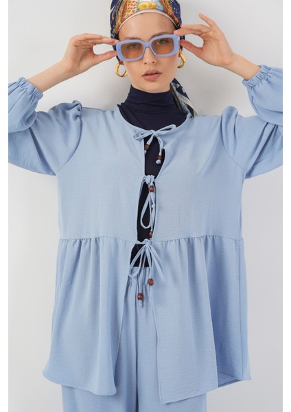 Kadın Önü Bağcıklı Tunik Pantolon Ikili Takım 6744 - Mavi fiyatları