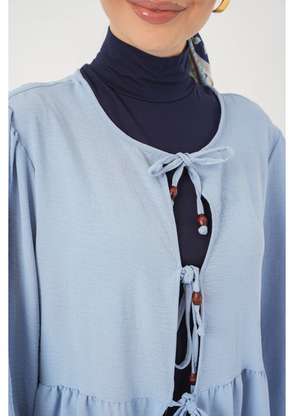 Kadın Önü Bağcıklı Tunik Pantolon Ikili Takım 6744 - Mavi fırsatları