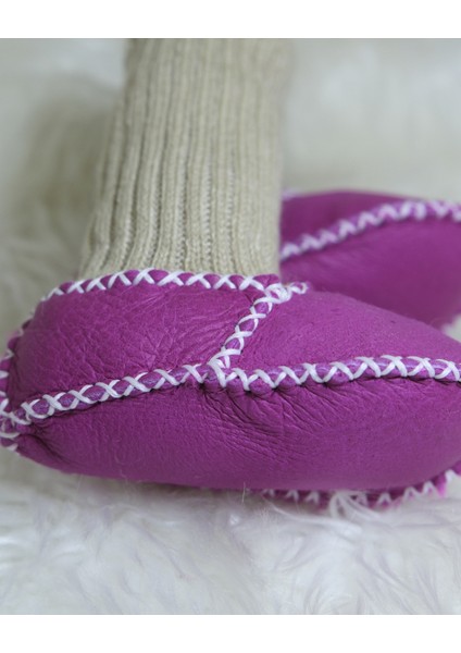 Bebek Unisex Organik Kuzu Derisi Ilk Adım Ayakkabısı Çoraplı Panduf Patik Pembe modelleri