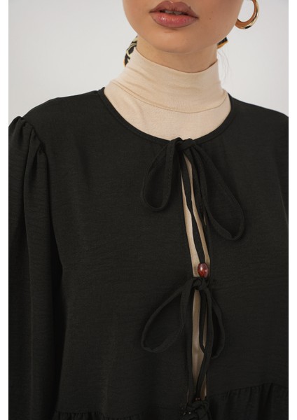 Kadın Önü Bağcıklı Tunik Pantolon Ikili Takım 6744 - Siyah fırsatları