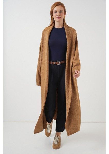 Kadın Uzun Oversize Triko Hırka 15924 - Hardal fiyatları