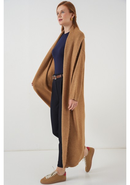 Kadın Uzun Oversize Triko Hırka 15924 - Hardal modelleri