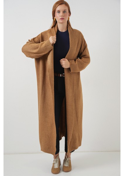 Kadın Uzun Oversize Triko Hırka 15924 - Hardal fırsatları