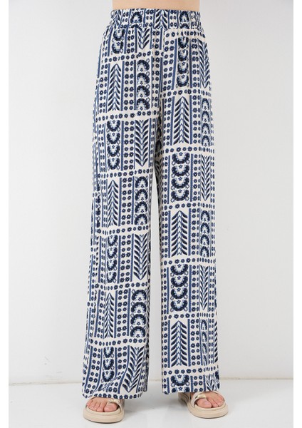 Kadın Desenli Viskon Pantolon 6749 - Krem indirimleri