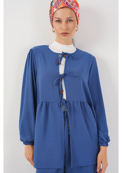 Kadın Önü Bağcıklı Tunik Pantolon Ikili Takım 6744 - Indigo fiyatları
