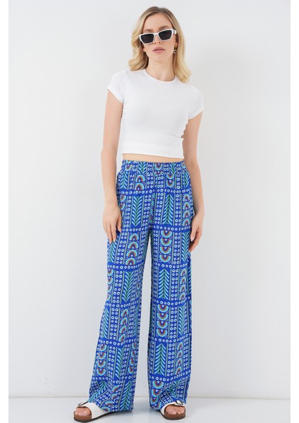 Kadın Desenli Viskon Pantolon 6749 - Saks